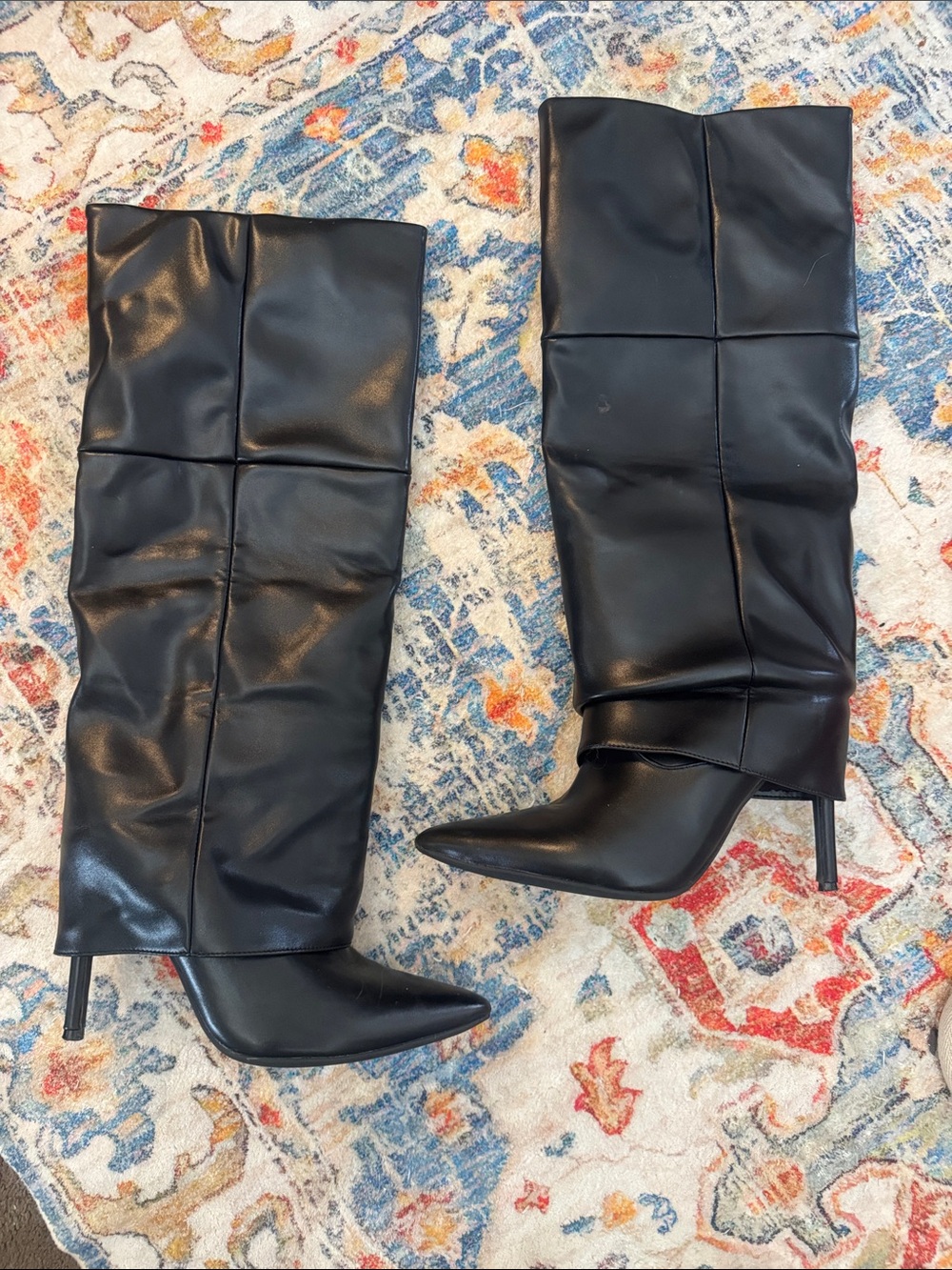 Black Over The Knee Boots Women’s 7.5 Pointed Toe Stiletto Heel Y2K Knee High